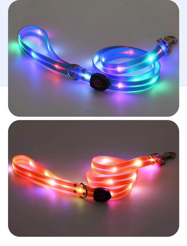 Dog Colorful Led Dog Luminous Collar Rechargeable Luminous Dog Rope Nylon Pvc Wrapped Tape Pet Luminous Collar