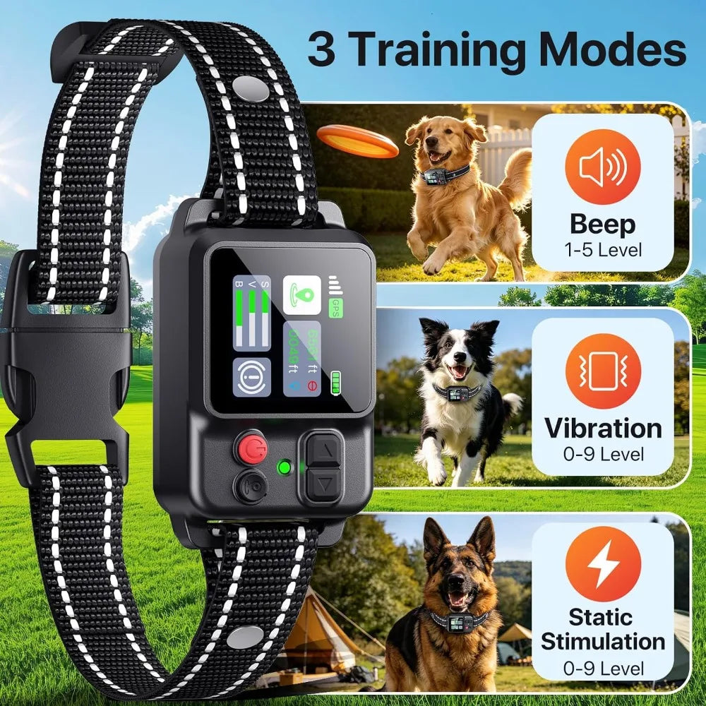 GPS Wireless Dog Collar Fence System, Electric Fence for Dogs | Adjustable Range 49-6561ft, 3 Training Modes, Rechargeable, Waterproof, Pet Containment System