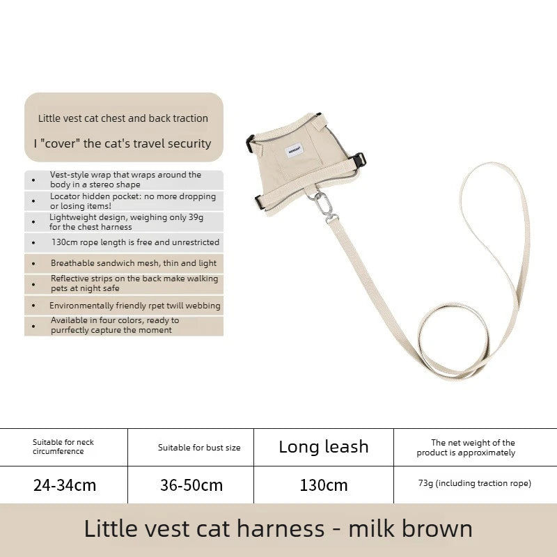 Anti-Escape Cat Vest Harness 39g, GPS Tracker Pocket, Breathable Mesh, Reflective, 130cm Leash for Walking, cat accessories