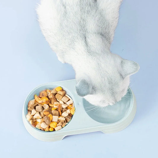 Double Pet Bowls 2 in 1 Candy Color Dog Food Water Feeder Pet Drinking Dish Feeder Cat Puppy Feeding Supplies Pet Accessories - Bdba PK