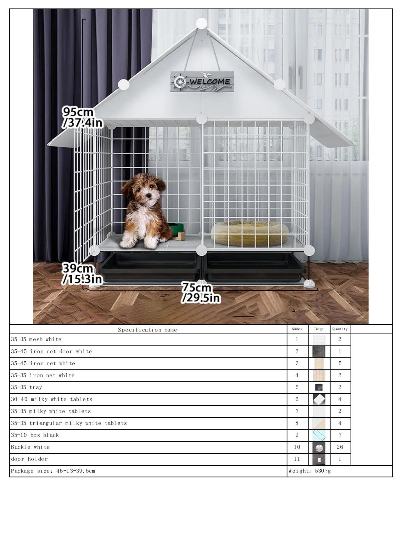 Indoor Dog Cage Villa with Toilet Small Dog Shelter for Pomeranian And Teddy Dogs Family Pet Cage with Tray