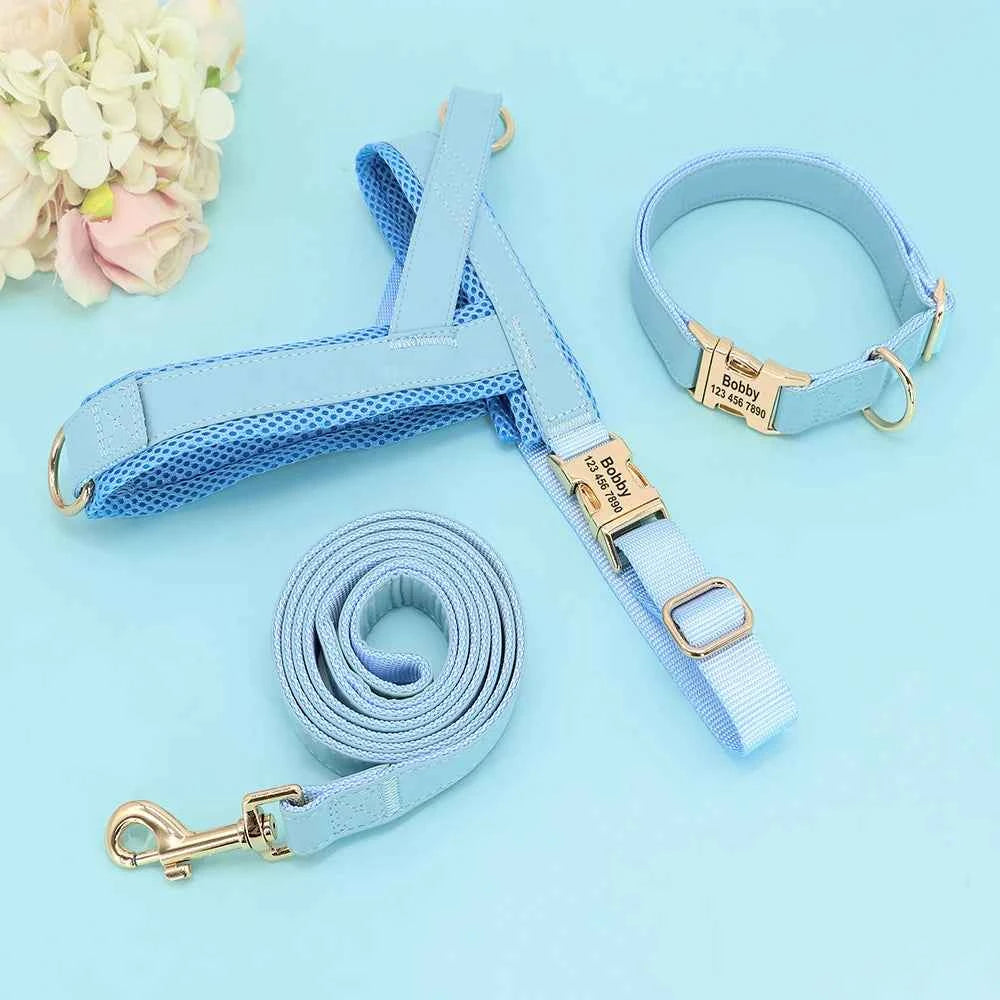Personalized Dog Collar Harness Leash Set Custom Dog Collars No Pull Pet Vest For Small Medium Large Dogs Pets Walking Lead Rope