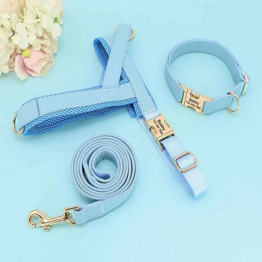 Personalized Dog Collar Harness Leash Set Custom Dog Collars No Pull Pet Vest For Small Medium Large Dogs Pets Walking Lead Rope