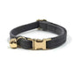 Personalized Cat Collar with Bell, Customized Nameplate, Adjustable ID Metal Buckle, Black and Grey Velvet Cat Collars with Bell