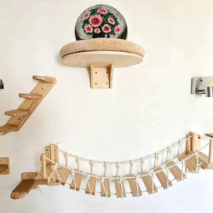 39.4In Wall-mounted Cat Roped Bridge for Indoor Cats Steps with Sisal Wall Wooden Furniture for Sleeping Playing Climbing