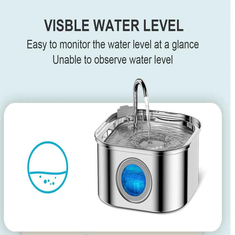 3.2 Stainless Steel L Pet Water Fountain with LED Indicator and Visual Water Level to Keep Cats and Small Dogs’ Water Fresh