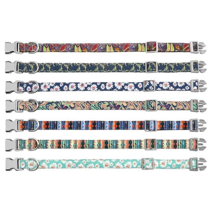 Personalized Engraved Dog Collar Nylon Floral Pet Puppy Collar Print Custom Pet Necklace for Small Medium Large Dogs Pitbull Pug