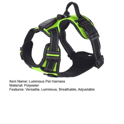 Durable Light Up LED Dog Harness Adjustable Flashing Luminous Pet Chest Strap Padded Collar Soft Dog Glow Vest for Night Walking