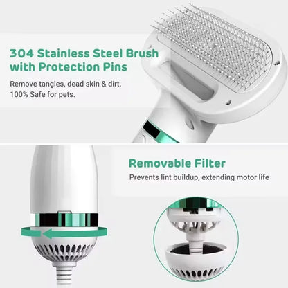 2-in-1 Pet Hair Dryer Grooming Tool: Portable Dog Blower, Detachable Comb, Low Noise, Lightweight, All-Season for Small to Large