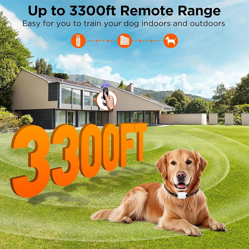 3300ft Waterproof Dog Training Collar – IP67 Shock, Vibration & Sound Remote Control - Bdba PK