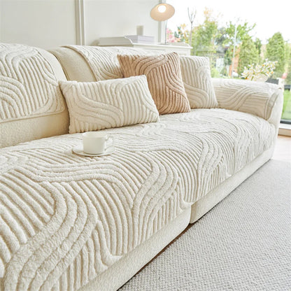 Tuffed Fleece Jacquard Sofa Cover, Winter Thickened Slipcover Soft and Comfortable Modern Fleece Non-Slip Sofa Towel