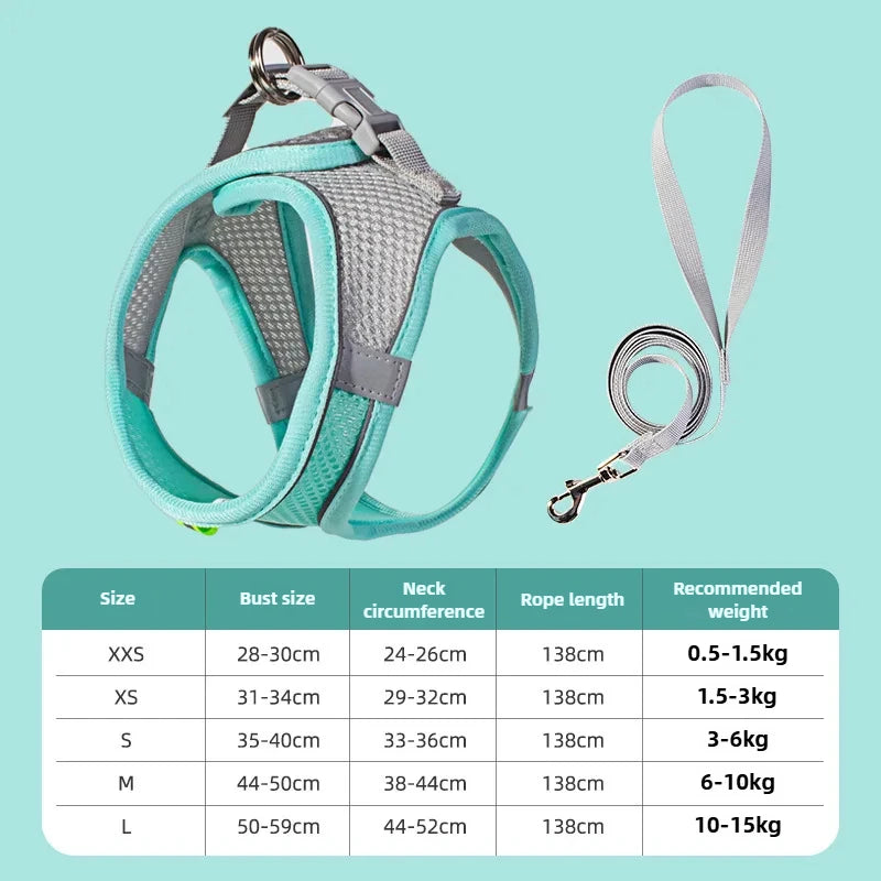 Pet Things Cat Accessories Cute Adjustable Cat Collar and Leash Set for Walking Safe Reflective Soft Comfortable Vest - Bdba PK