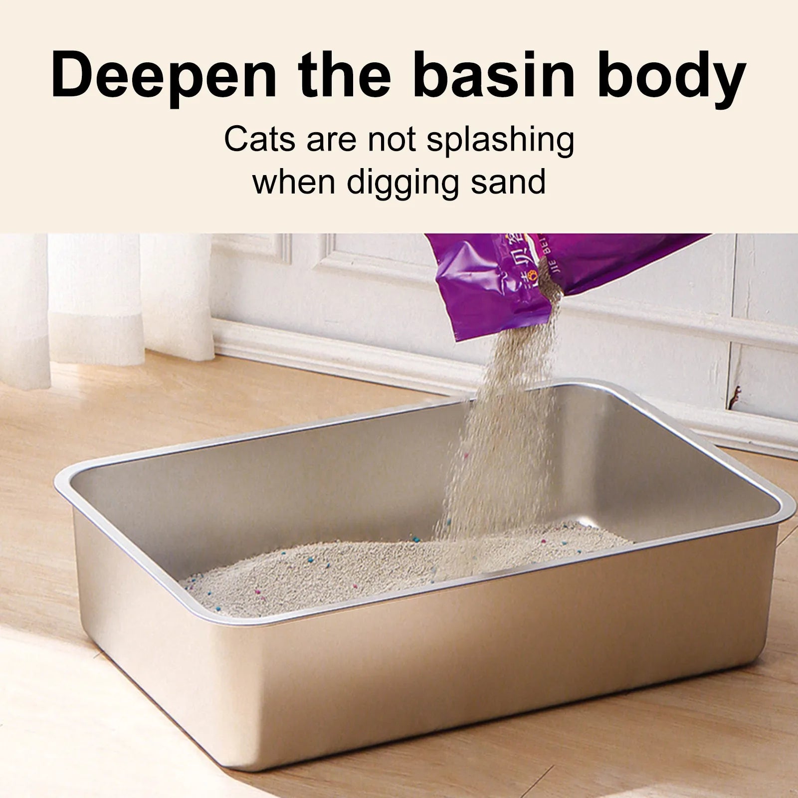 Large Stainless Steel Cat Litter Box – Odour-Resistant Metal Litter Pan for Big Cats - Bdba PK