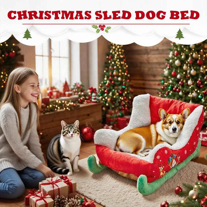 Christmas Sleigh Dog Bed Festive Plush Cozy Nest Insulated Winter Accessories Dog Houses Supplies Habitats Basket House Beds