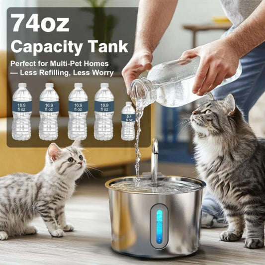 Stainless Steel Cat & Dog Water Fountain 2.2L Ultra Quiet USB Powered Automatic Pet Drinking Fountain Durable for Indoor Pets - Bdba PK