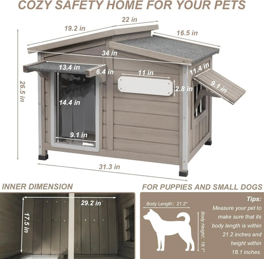 PetsCosset Outdoor Dog House – Anti-Chew Iron Frame Wooden Kennel with Waterproof Roof - Bdba PK