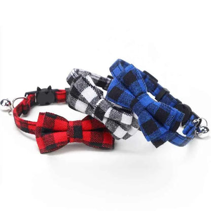 Pet Breakaway Cat Collar Bow Tie and Bell Cute Plaid Christmas Red Elastic Adjustable Dog Collar With Sash Small Bell For Cats