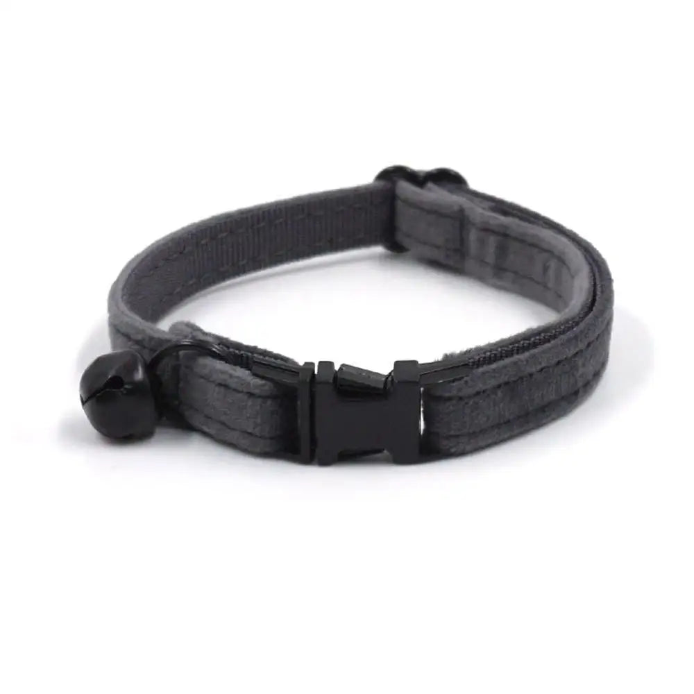 Personalized Cat Collar with Bell, Customized Nameplate, Adjustable ID Metal Buckle, Black and Grey Velvet Cat Collars with Bell