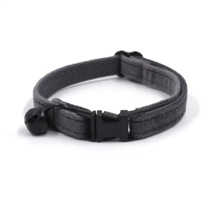 Personalized Cat Collar with Bell, Customized Nameplate, Adjustable ID Metal Buckle, Black and Grey Velvet Cat Collars with Bell