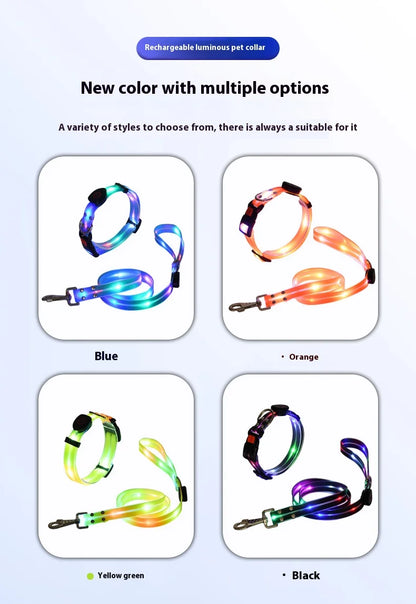 Dog Colorful Led Dog Luminous Collar Rechargeable Luminous Dog Rope Nylon Pvc Wrapped Tape Pet Luminous Collar