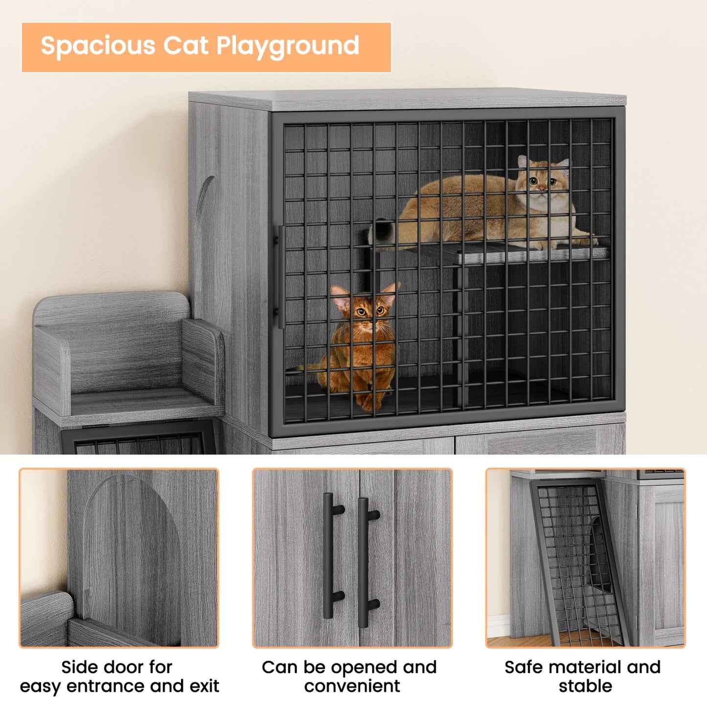 HiMISS Cat Litter Box Enclosure with Platform – Double Layer Hidden Furniture Washroom with Ladder - Bdba PK