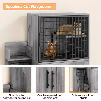 HiMISS Cat Litter Box Enclosure with Platform – Double Layer Hidden Furniture Washroom with Ladder - Bdba PK