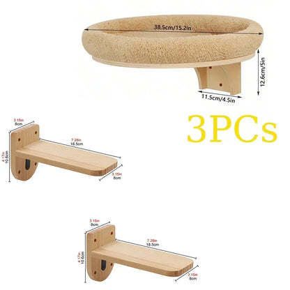 Wooden Cat Tree Tower Cat Wall Furniture Climbing Shelves Perches Sisal Scratcher Hammock Steps and Ladder Indoor Cats Walk Gym