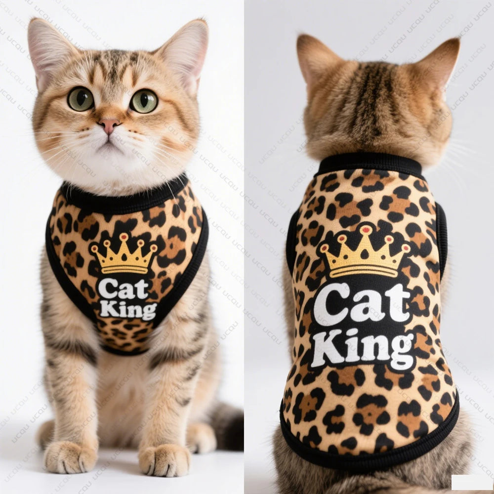2025 Pet Cat Clothing Cat Vest Summer Cool Clothing Features "Cat King" Leopard Pattern Exclusive for Cute Pets Cat Lovers