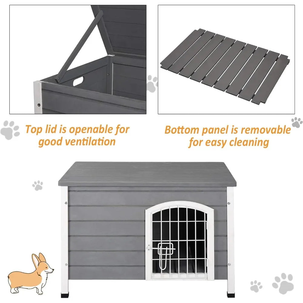 31" Wooden Dog Cage Kennel – Decorative Indoor Dog Crate with Wire Door & Lock - Bdba PK