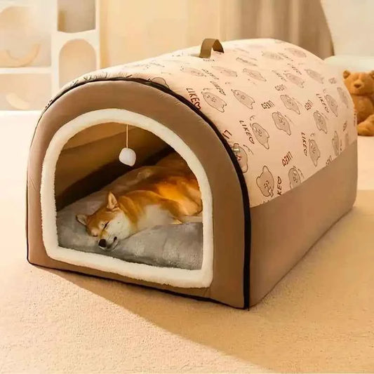 All-In-One Pet Shelter for Cats And Dogs | Dual-Function Design (Cat Bed + Dog House) with Play Ball | Convenient Handle for Eas