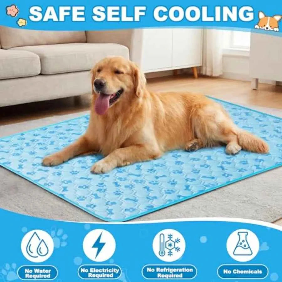 4 Pack Dog Cooling Mat with Storage Bag 40" x 28" Blue Ice Silk Cooling Mat for Dogs Cats Washable Foldable Pet Sleeping Pad fo