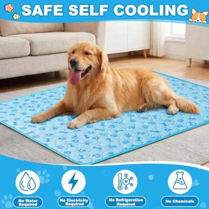 4 Pack Dog Cooling Mat with Storage Bag 40" x 28" Blue Ice Silk Cooling Mat for Dogs Cats Washable Foldable Pet Sleeping Pad fo