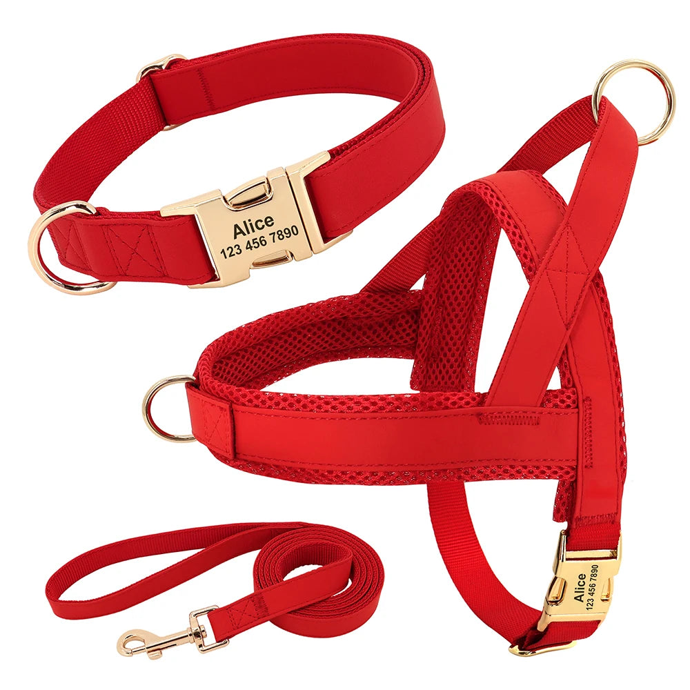 Personalized Dog Collar Harness Leash Set Custom Dog Collars No Pull Pet Vest For Small Medium Large Dogs Pets Walking Lead Rope