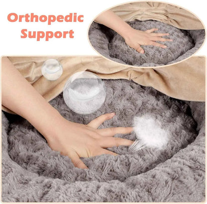 23" Donut Pet Bed with Hooded Blanket, Anti-Anxiety Burrow Cave, Cozy Machine Washable, for Small Dogs & Cats up to 20lbs