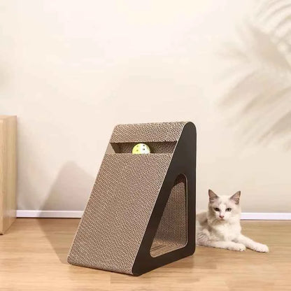 Pet Stress-Relief Triangle Cat Scratcher Made of Sturdy Cardboard with Interactive Spinning Balls