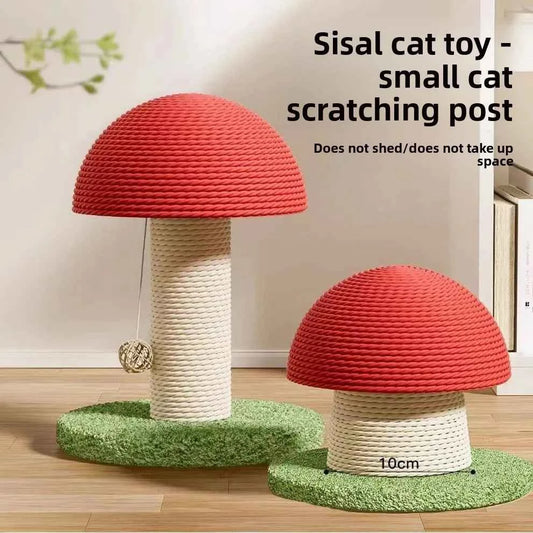 Mushroom Cat Scratching Post, Sisal Cat Scratcher With Ball Toy, Durable Small Cat Tree For Indoor Cats