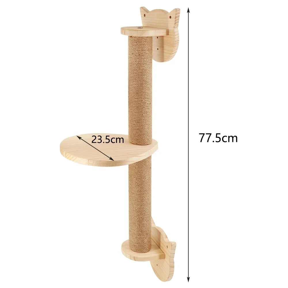 Wooden Cat Climbing Shelves Wall Mounted Cat Tree Sisal Scratching Post Pedal Hammock Indoor Kitten Playground Cats Accessories