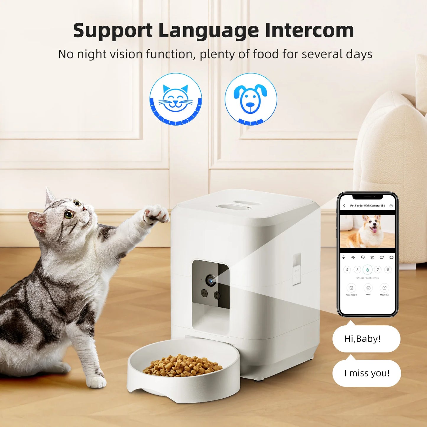 2L Automatic Pet Feeder Cat Smart Pet Feeder Wi-Fi & Camera Controlled feeder Dog & Cat Food Dispenser Remote App (No 5V 2A plug - Bdba PK