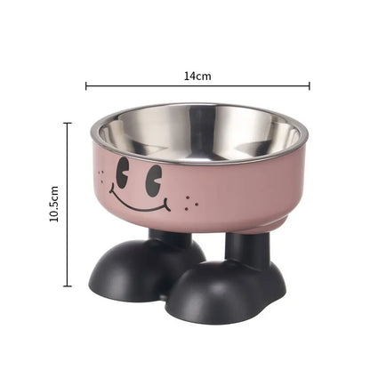 Pet Bowl A smiling face high-legged, fashionable stainless steel large-capacity dog bowl for feeding and water, neck-protectin