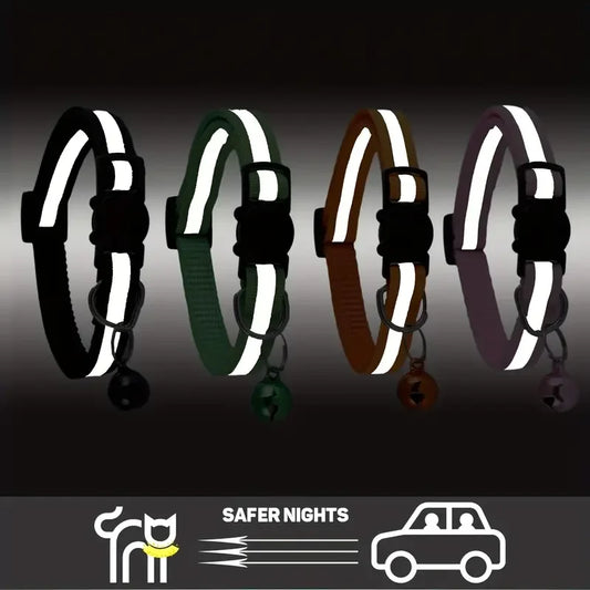 Personalised Free Engraving Reflective Cat Collar – Safety Breakaway Nylon Collar with Bell & Custom ID Tag (9 Colours) - Bdba PK