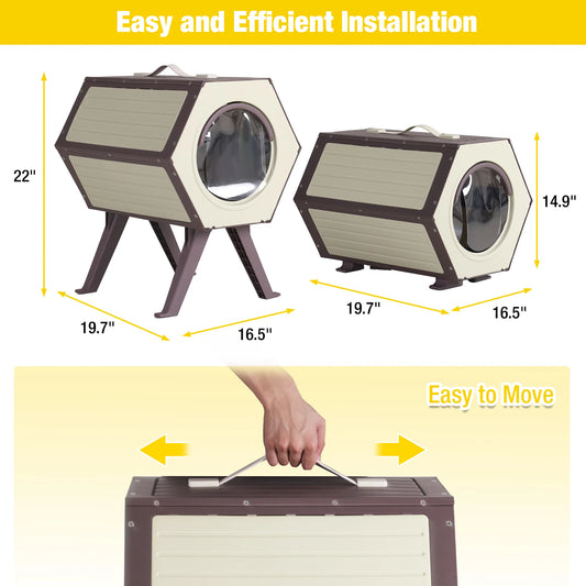 Indoor/Outdoor Heated Cat House with Heated Pad|Durable PP Construction - Bdba PK