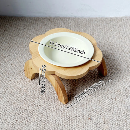 Pet Ceramic Bowl/Stainless Steel Bowl and Wooden Bowl Stand Set, Cat Bowl with Slightly Tilted Stand, Cat and Dog Supplies