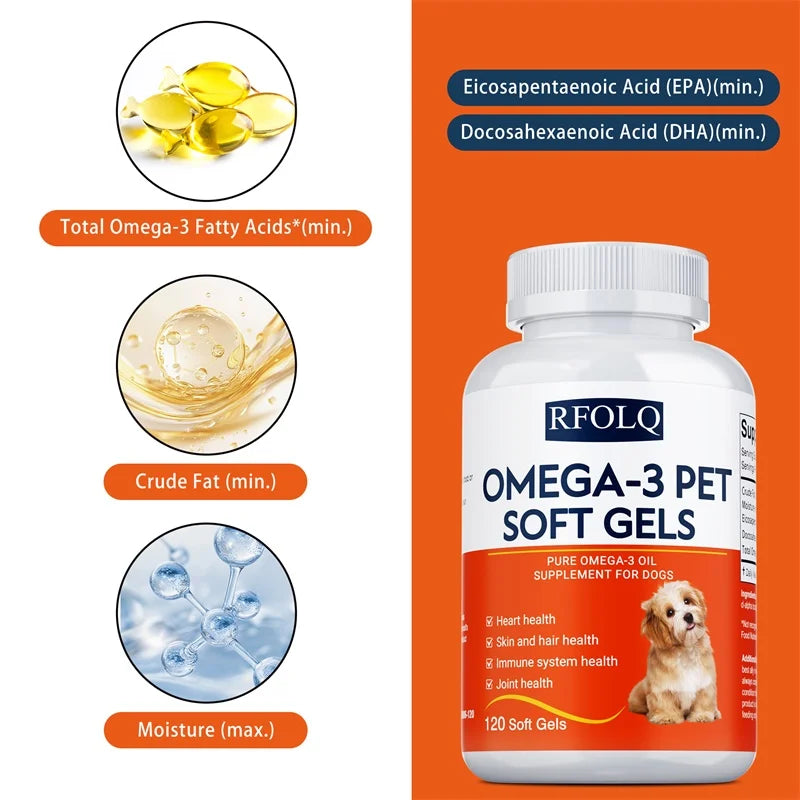 Omega-3 Pet Supplement - Fish Oil for Dogs with EPA & DHA - Supports Heart, Skin, Coat & Immune Health