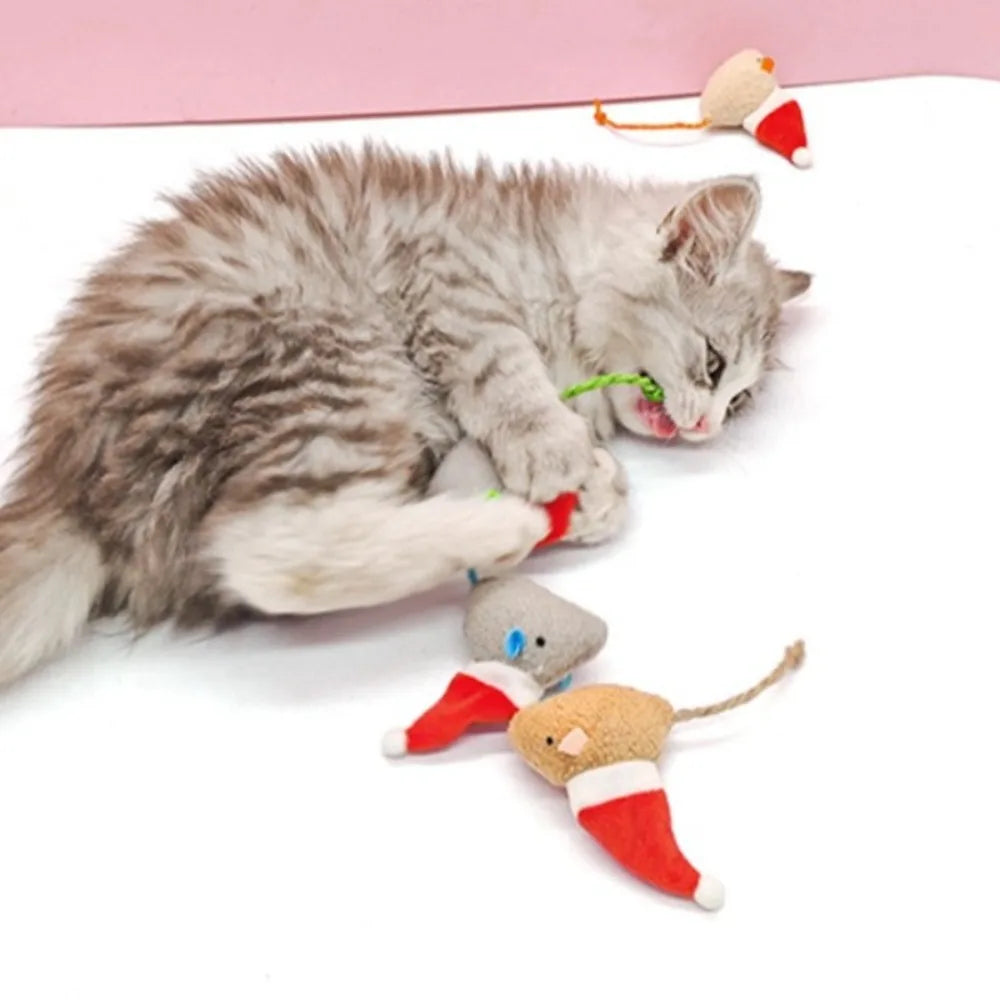 5pcs Mix Pet Toy Catnip Mice Cats Toys Christmas Hat Mouse Cat Chew Toy Fun Plush Mouse Cat Toy For Kitten Pet Supplies