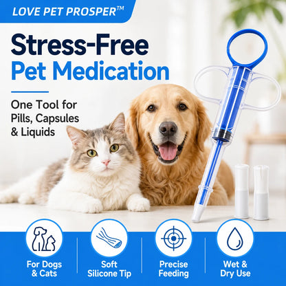 LOVE PET PROSPER Pet Pill Feeder for Dogs & Cats, Reusable Pet Medicine Syringe with 2 Soft Silicone Tips, Easy Pill Dispenser for Tablets, Capsules & Liquids, Mess-Free Oral Medication Feeding Tool