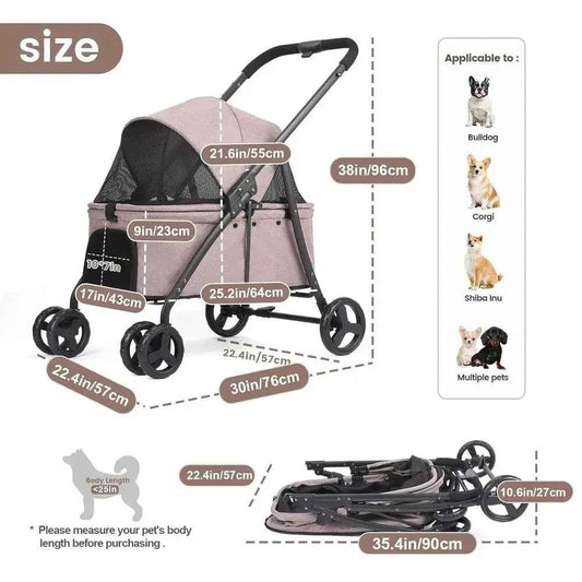 Double Decker Pet Stroller with 4 Heavy-Duty Wheels and Adjustable Handle for Small to Medium Dogs