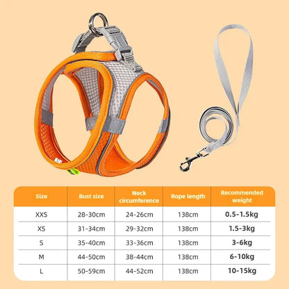 Pet Things Cat Accessories Cute Adjustable Cat Collar and Leash Set for Walking Safe Reflective Soft Comfortable Vest - Bdba PK