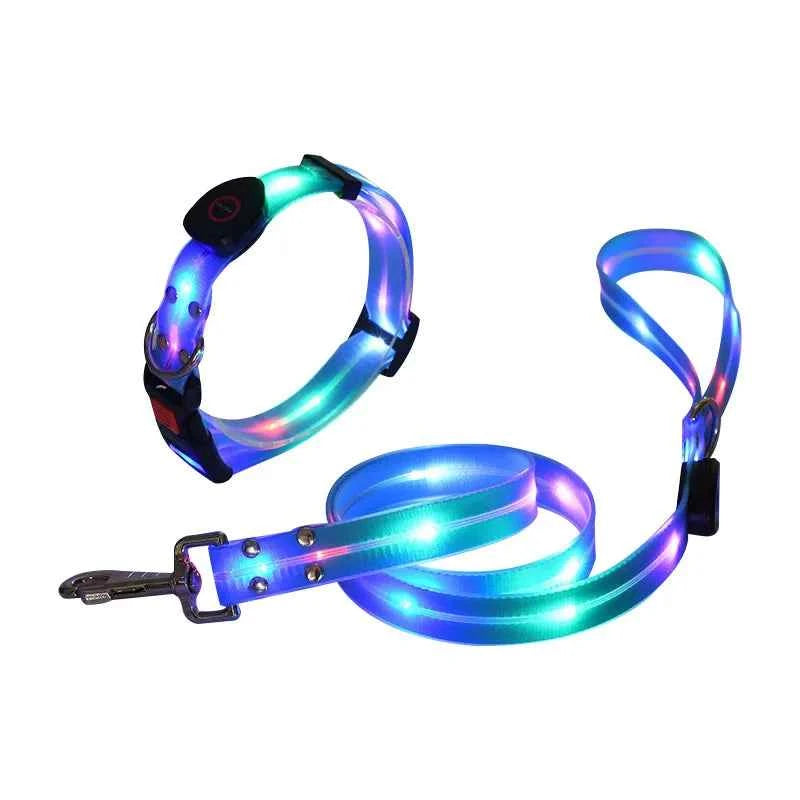 Dog Colorful Led Dog Luminous Collar Rechargeable Luminous Dog Rope Nylon Pvc Wrapped Tape Pet Luminous Collar
