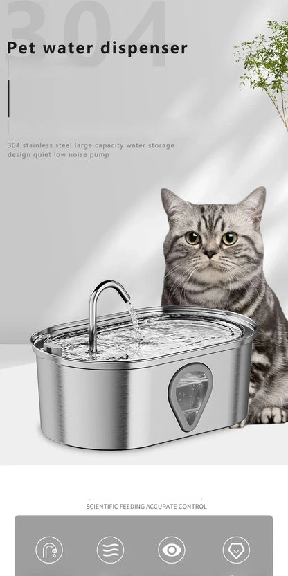 3.5L Stainless Steel Cat Water Fountain with Water Level Window Pet Fountain Cat Dog Water Dispenser for Multiple Cats Fountain - Bdba PK