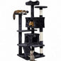 54 Inch Multi-Level Cat Tree With 2 Cozy Caves, Scratching Posts, Climbing Ramp, And Plush Balls, Dark Gray